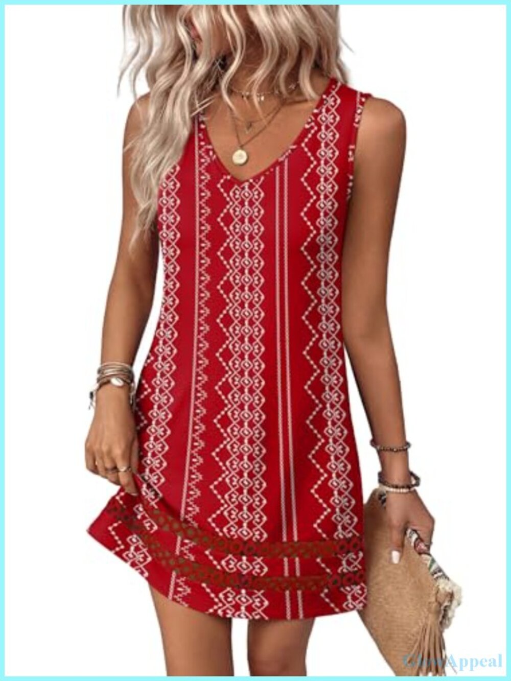 Women's Sleeveless V-Neck Lace Boho Summer Dress Flowy Casual Beach Vacation